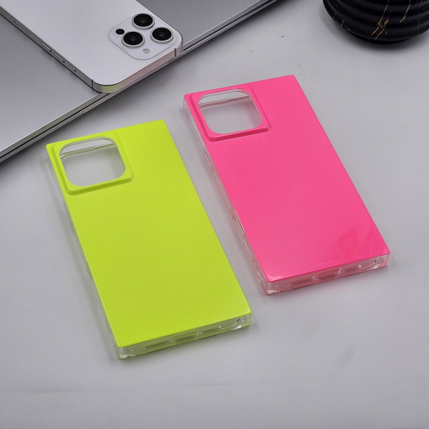 iPhone Fluorescent Square Shape Design Neon Color Solid Case