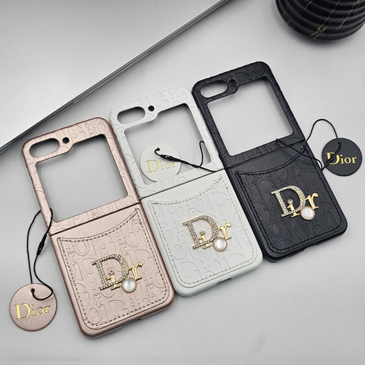 Samsung Galaxy Z Flip 7 FE CD Pearl Embossed Leather Cardholder Case