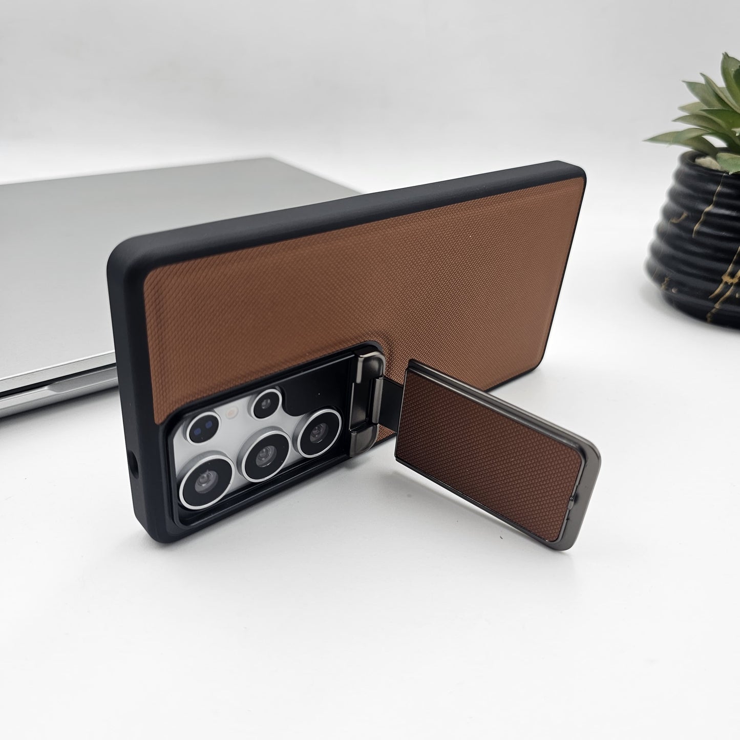 Dotted Leather Feel Case with Foldable Stand for Samsung Galaxy S23 Ultra | Premium Grip | Kickstand Style