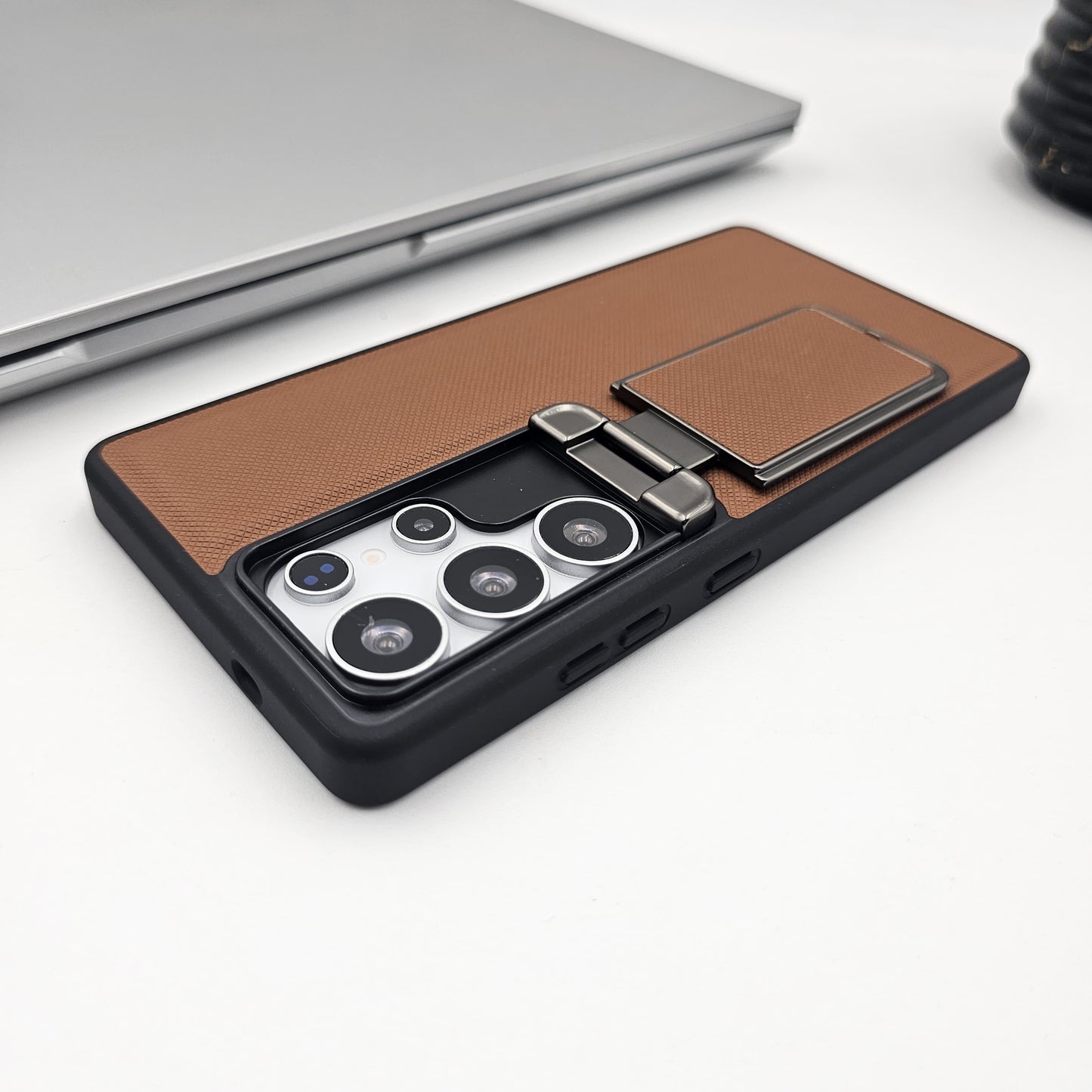 Dotted Leather Feel Case with Foldable Stand for Samsung Galaxy S23 Ultra | Premium Grip | Kickstand Style