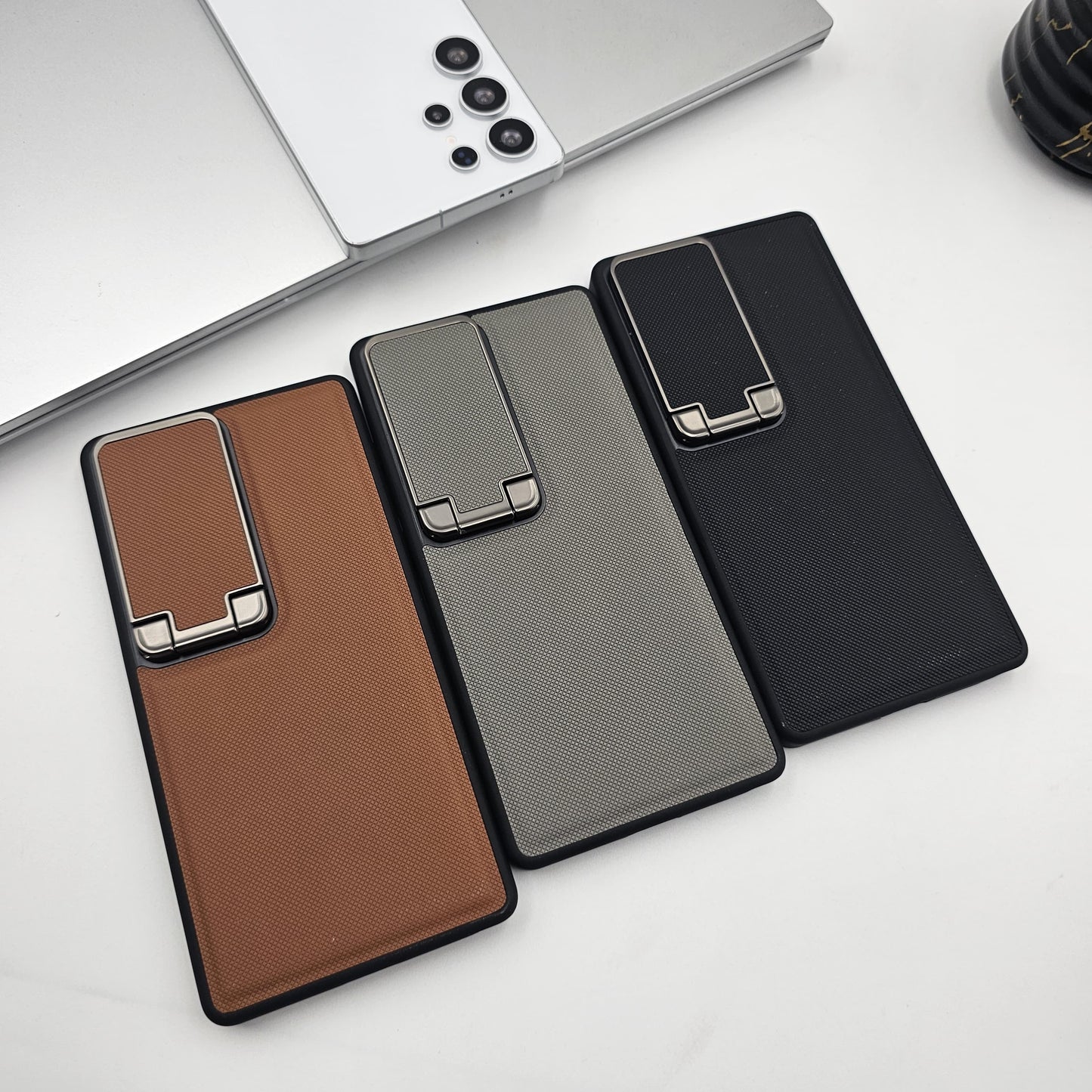 Dotted Leather Feel Case with Foldable Stand for Samsung Galaxy S23 Ultra | Premium Grip | Kickstand Style