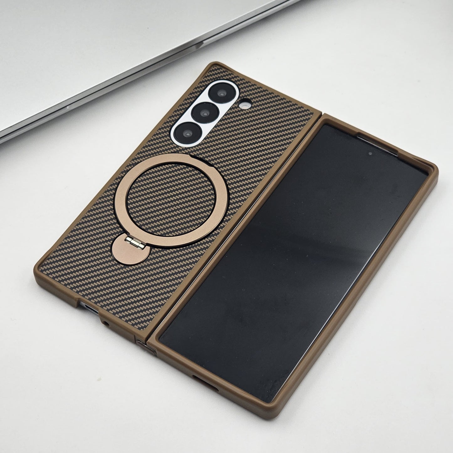 Samsung Galaxy Z Fold 5 Carbon Fibre With Magnetic Magsafe Ring Stand Case