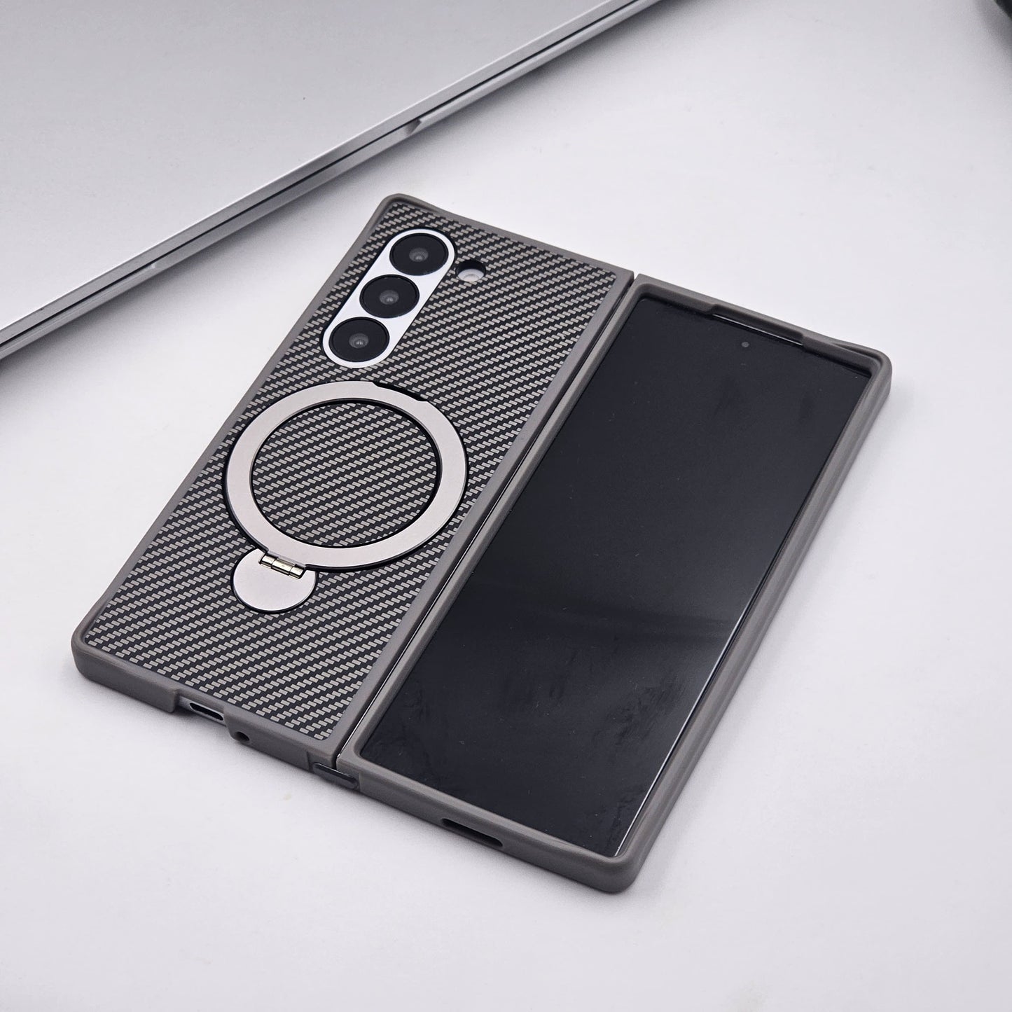 Samsung Galaxy Z Fold 5 Carbon Fibre With Magnetic Magsafe Ring Stand Case