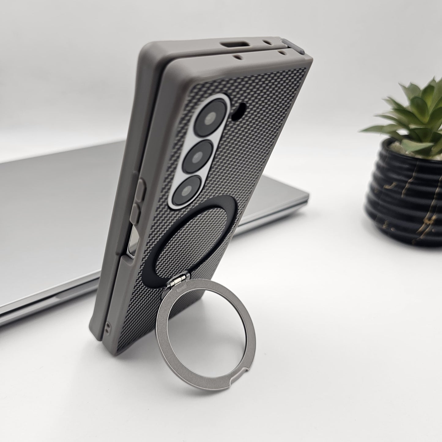 Samsung Galaxy Z Fold 5 Carbon Fibre With Magnetic Magsafe Ring Stand Case