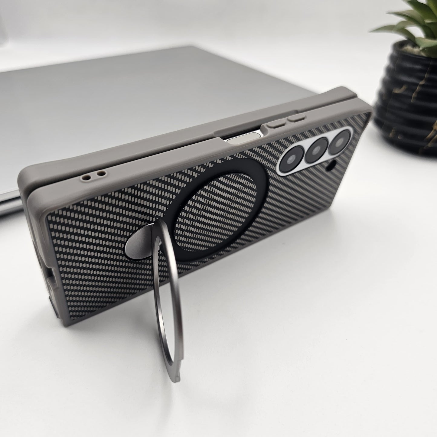 Samsung Galaxy Z Fold 5 Carbon Fibre With Magnetic Magsafe Ring Stand Case