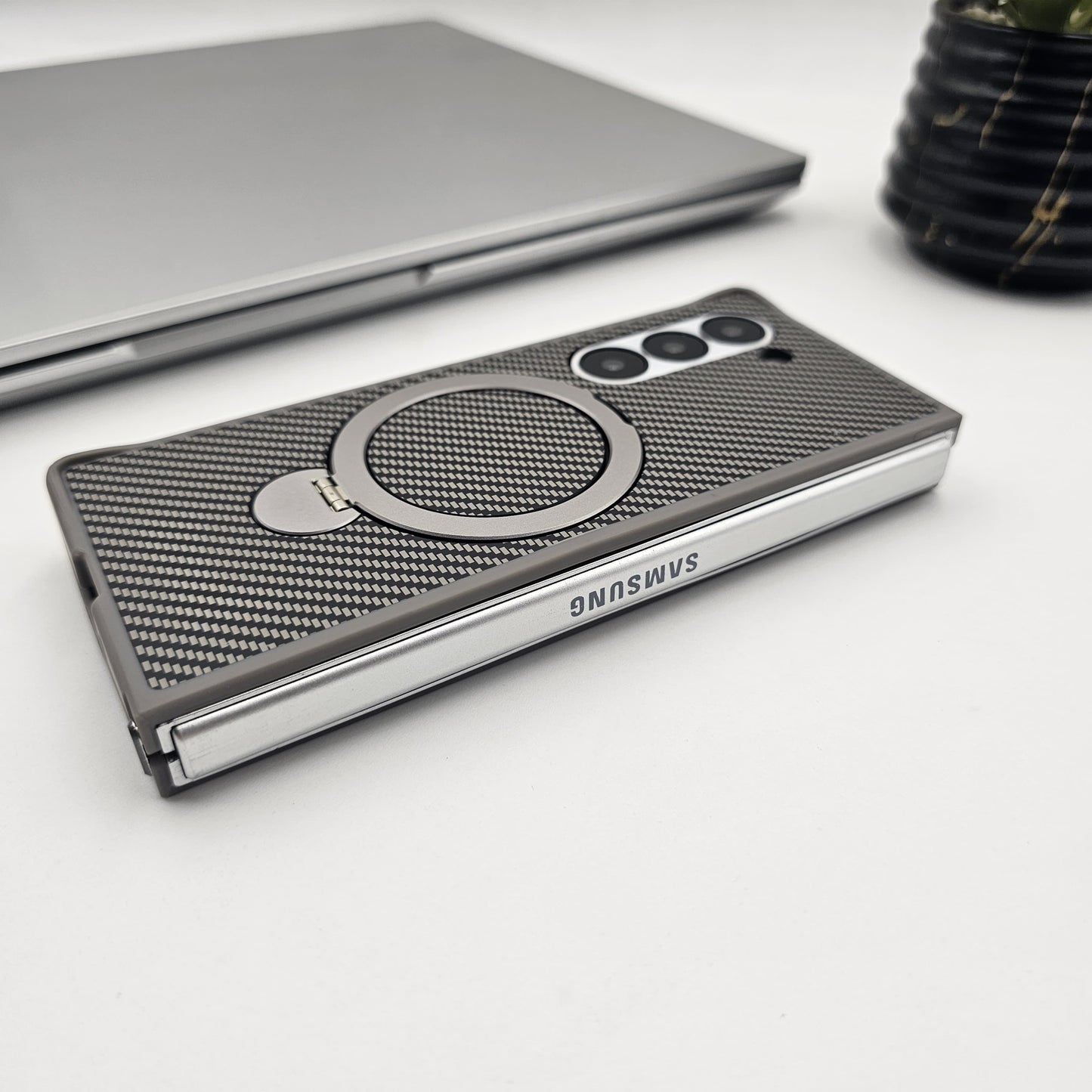 Samsung Galaxy Z Fold 5 Carbon Fibre With Magnetic Magsafe Ring Stand Case