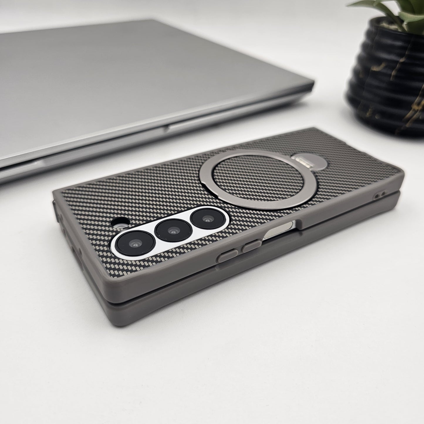 Samsung Galaxy Z Fold 5 Carbon Fibre With Magnetic Magsafe Ring Stand Case