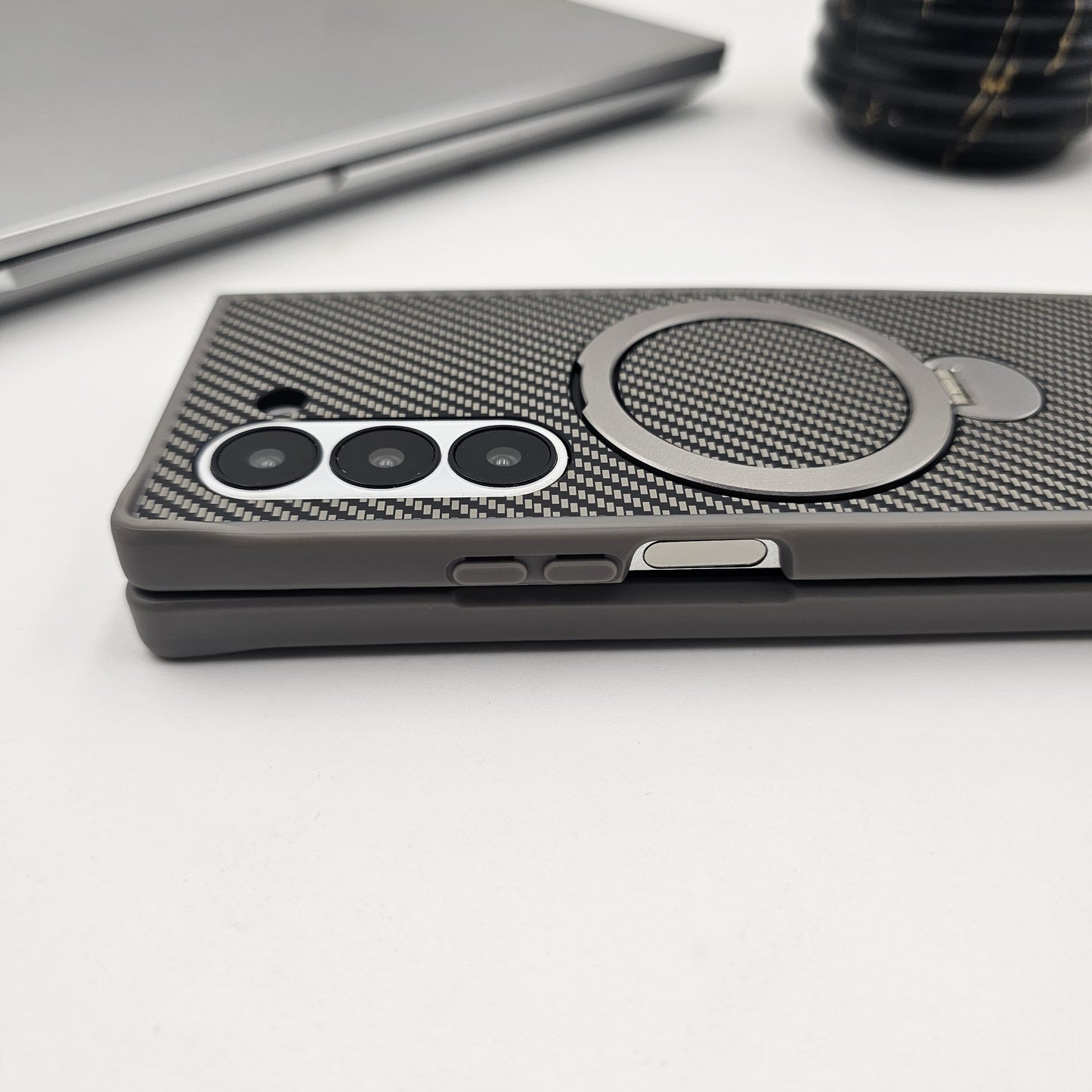 Samsung Galaxy Z Fold 5 Carbon Fibre With Magnetic Magsafe Ring Stand Case