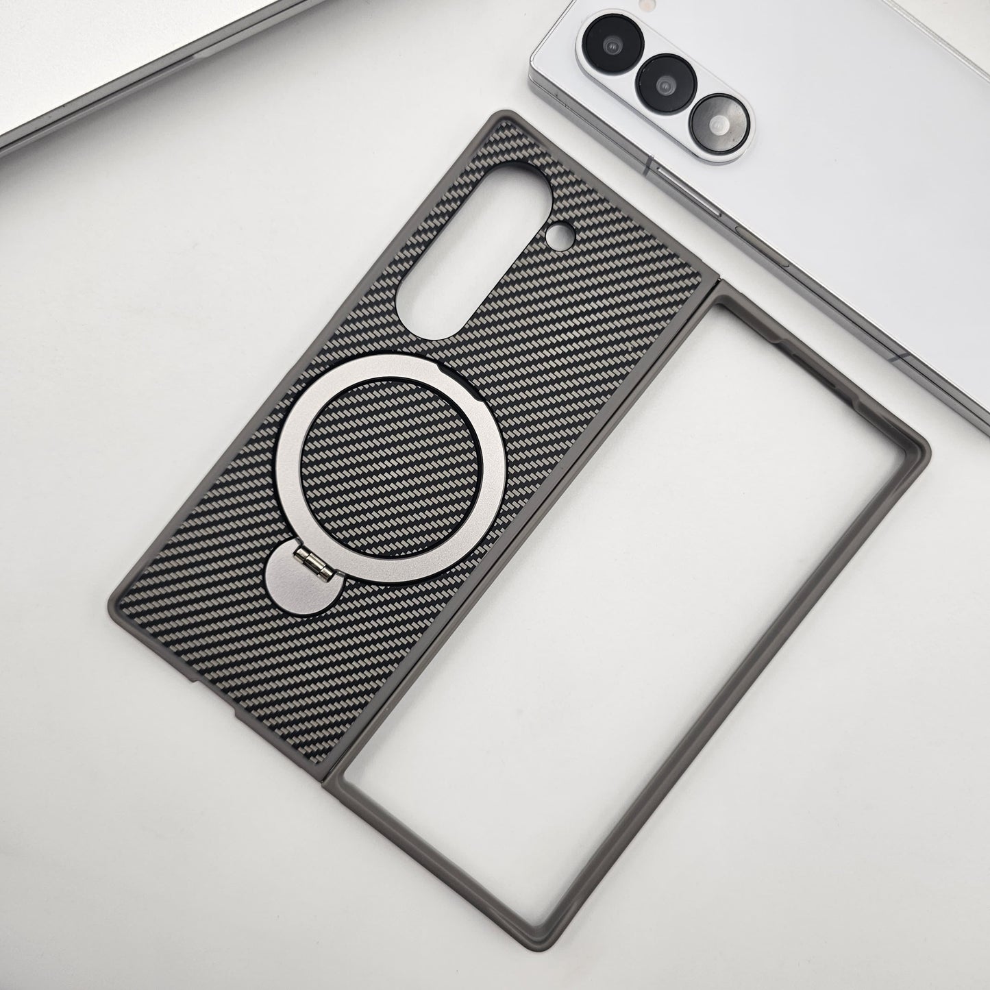 Samsung Galaxy Z Fold 5 Carbon Fibre With Magnetic Magsafe Ring Stand Case