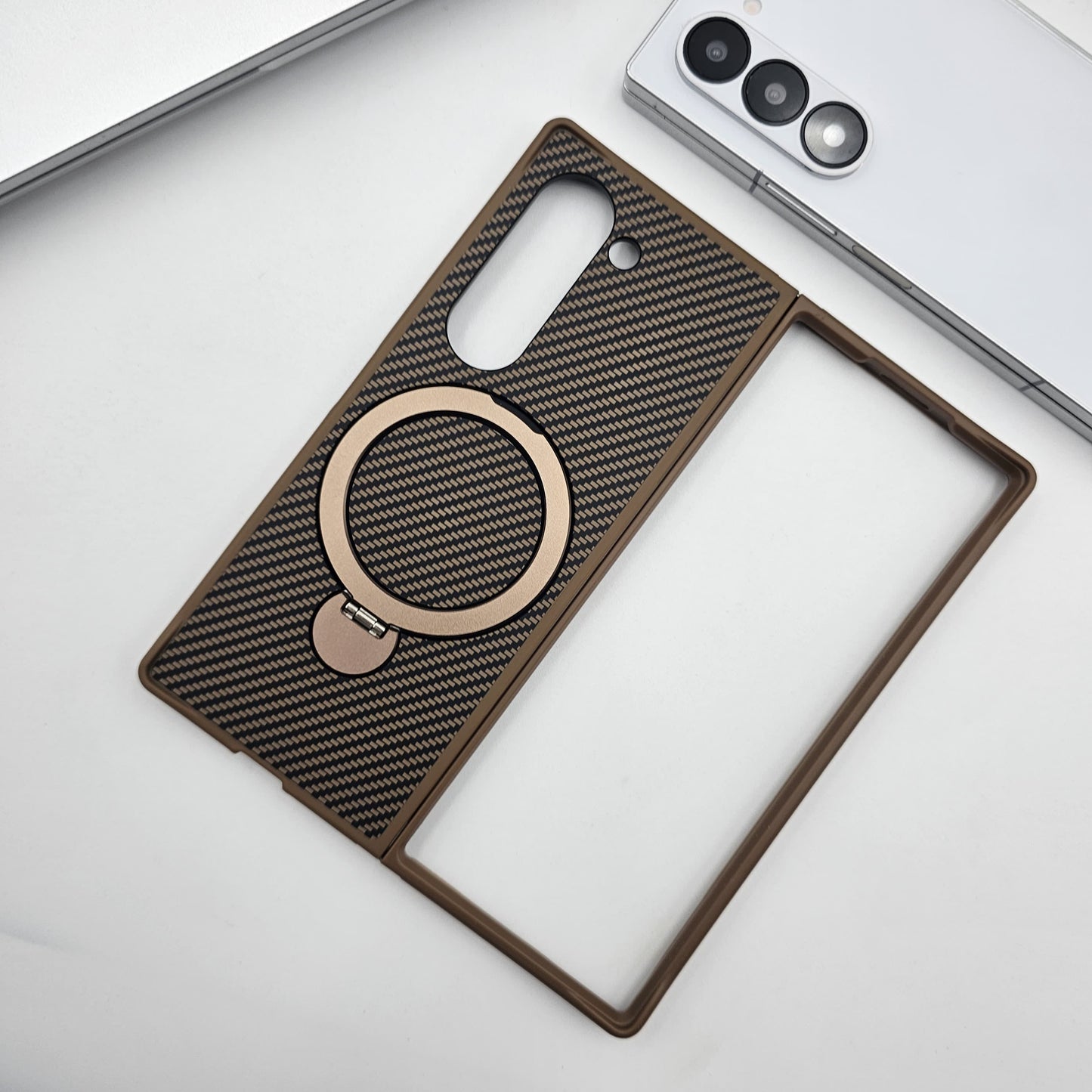 Samsung Galaxy Z Fold 5 Carbon Fibre With Magnetic Magsafe Ring Stand Case