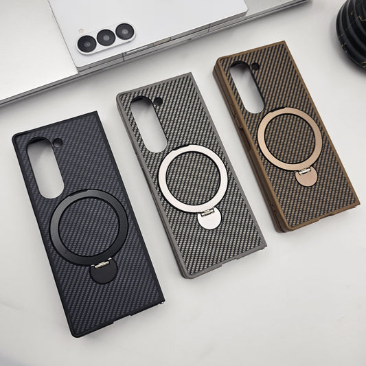 Samsung Galaxy Z Fold 5 Carbon Fibre With Magnetic Magsafe Ring Stand Case