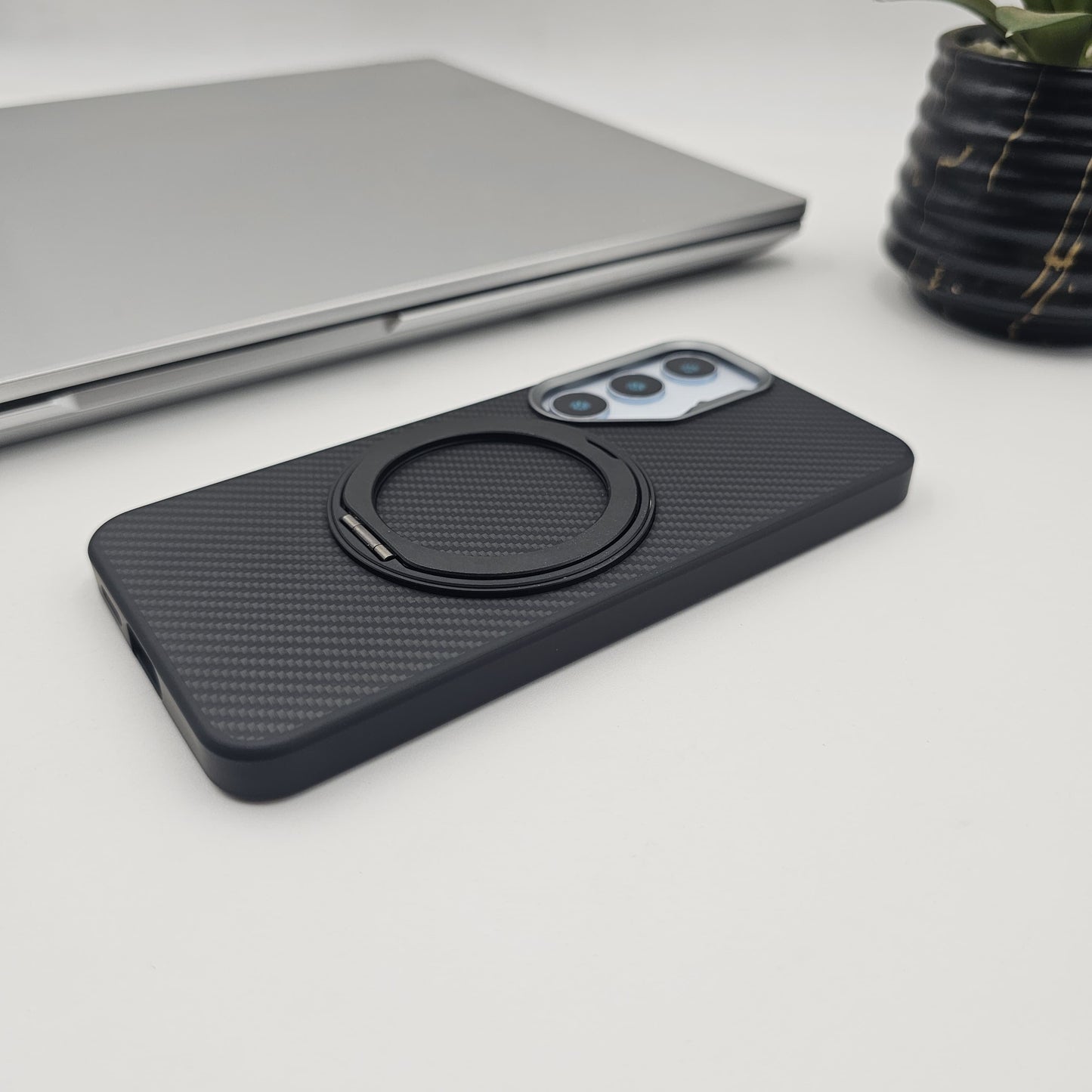Samsung Galaxy S24 Carbon Fibre With Magnetic Magsafe Ring Stand Case