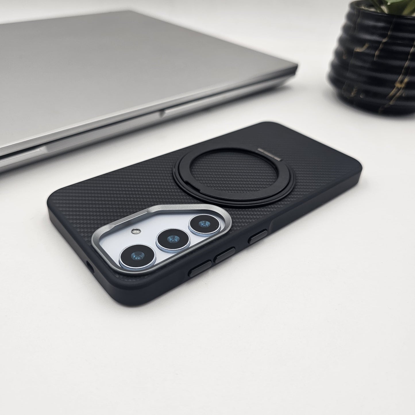 Samsung Galaxy S24 Carbon Fibre With Magnetic Magsafe Ring Stand Case