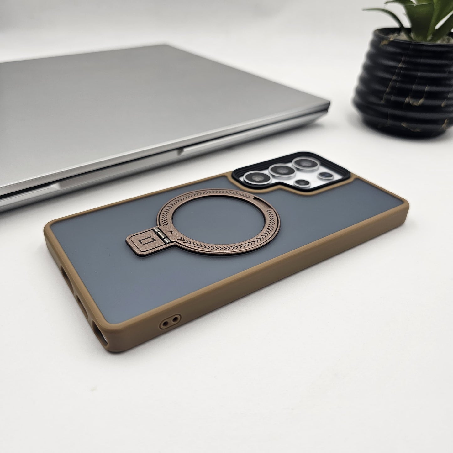 Samsung Galaxy S24 Ultra Smokey Metal Magsafe Ring Stand Case