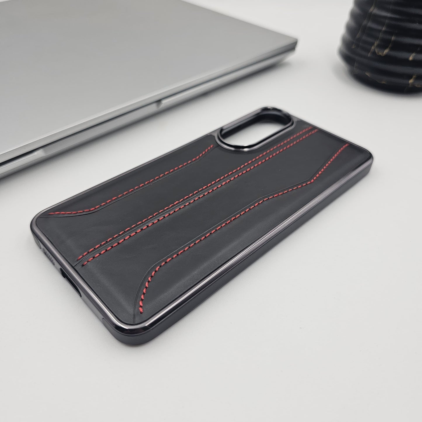 Samsung Galaxy S25 Edge Stripe Stitched Leather Case Minimalistic Design