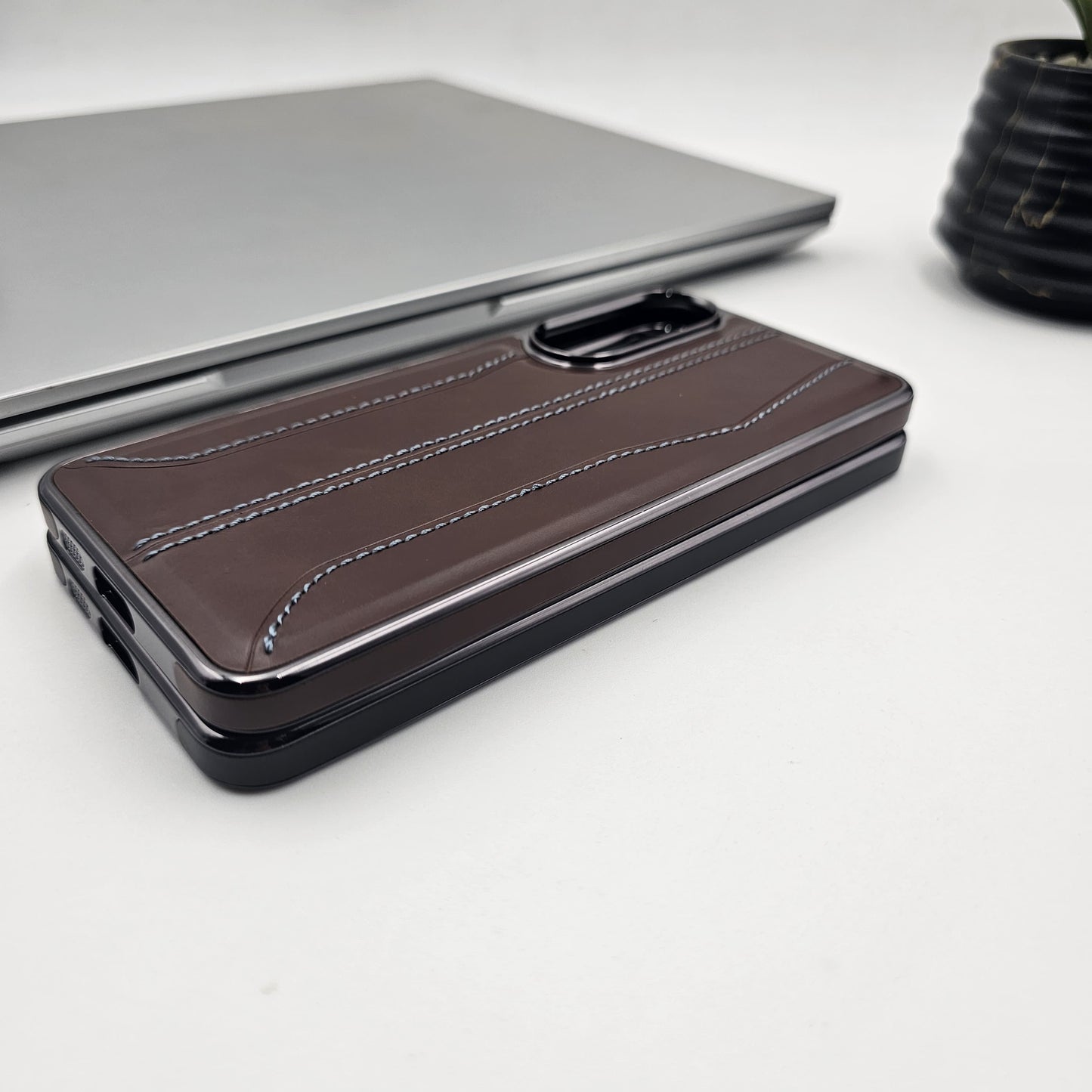 Samsung Galaxy S25 Edge Stripe Stitched Leather Case Minimalistic Design