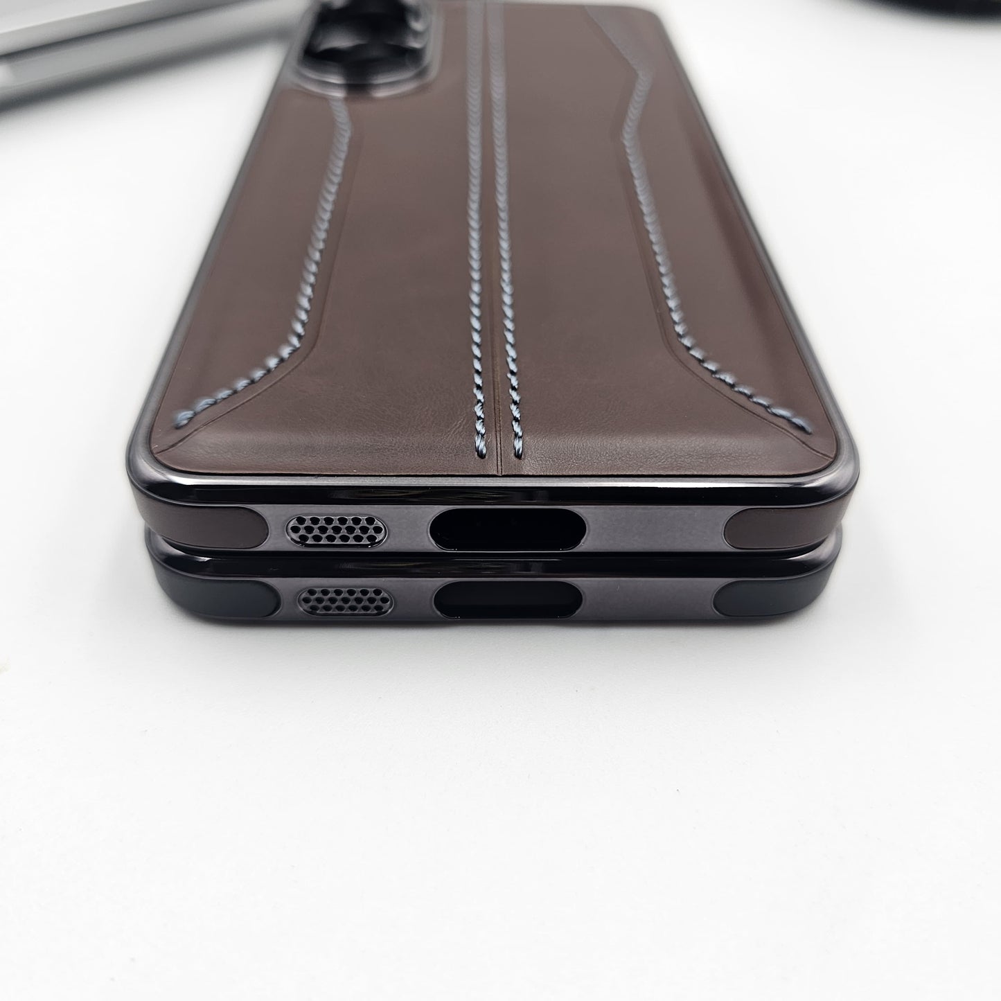 Samsung Galaxy S25 Edge Stripe Stitched Leather Case Minimalistic Design