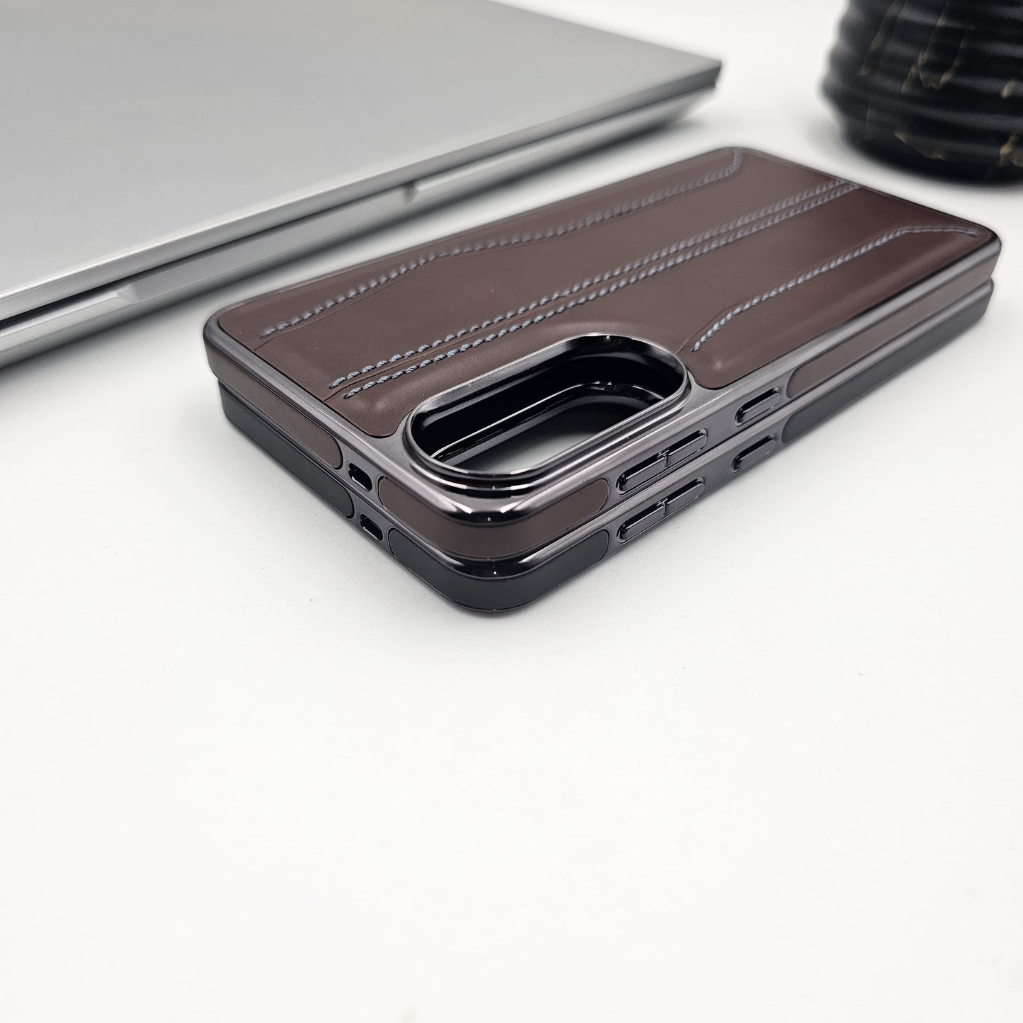 Samsung Galaxy S25 Edge Stripe Stitched Leather Case Minimalistic Design