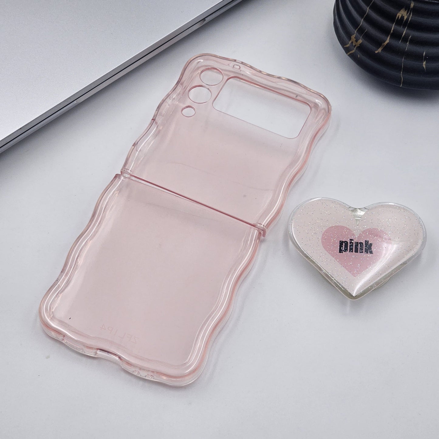 Samsung Galaxy Z Flip 4 Pink Phone Holder Semi Clear Case