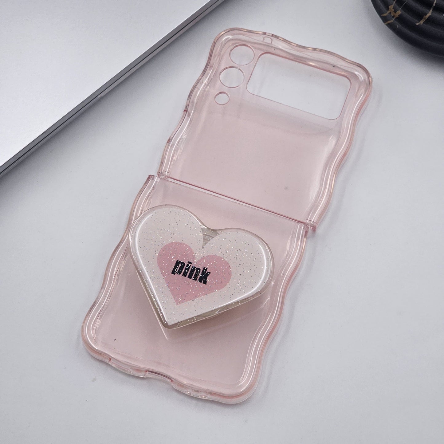 Samsung Galaxy Z Flip 4 Pink Phone Holder Semi Clear Case