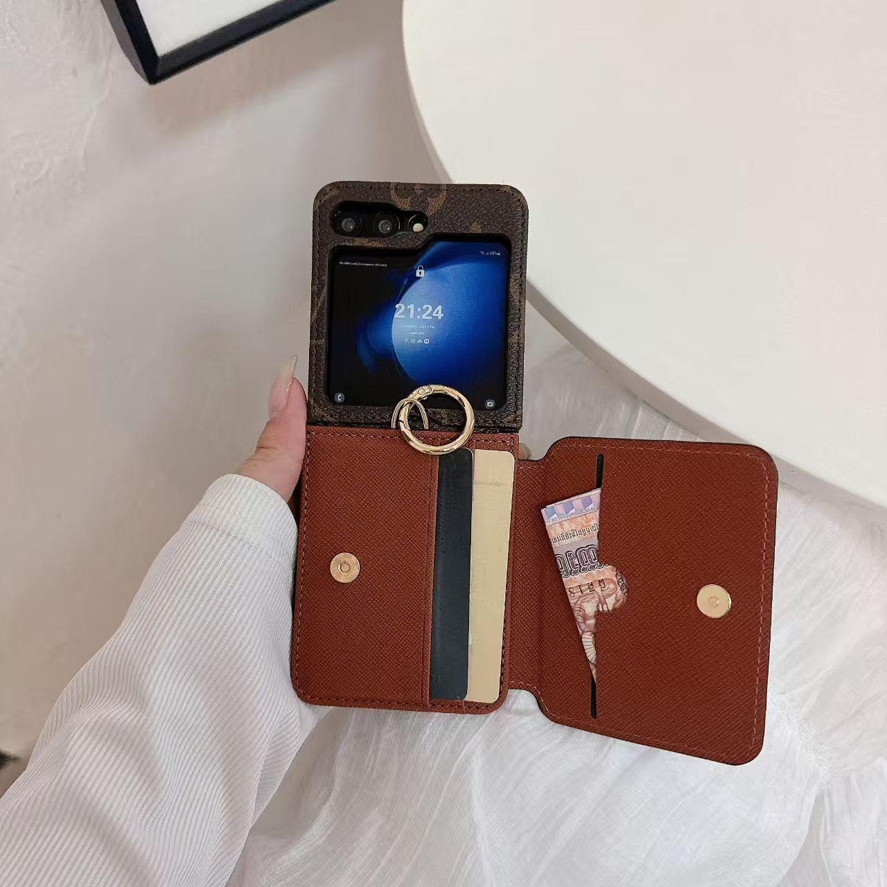 Samsung Galaxy Z Flip 5 Luxury Brand Card Pocket Wallet Ring Holder Case