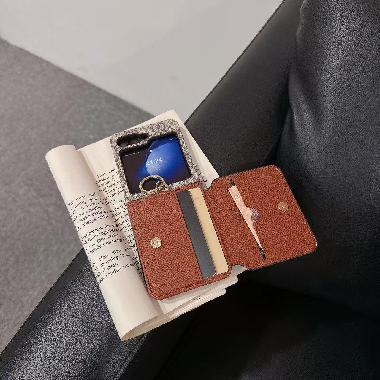 Samsung Galaxy Z Flip 5 Luxury Brand Card Pocket Wallet Ring Holder Case