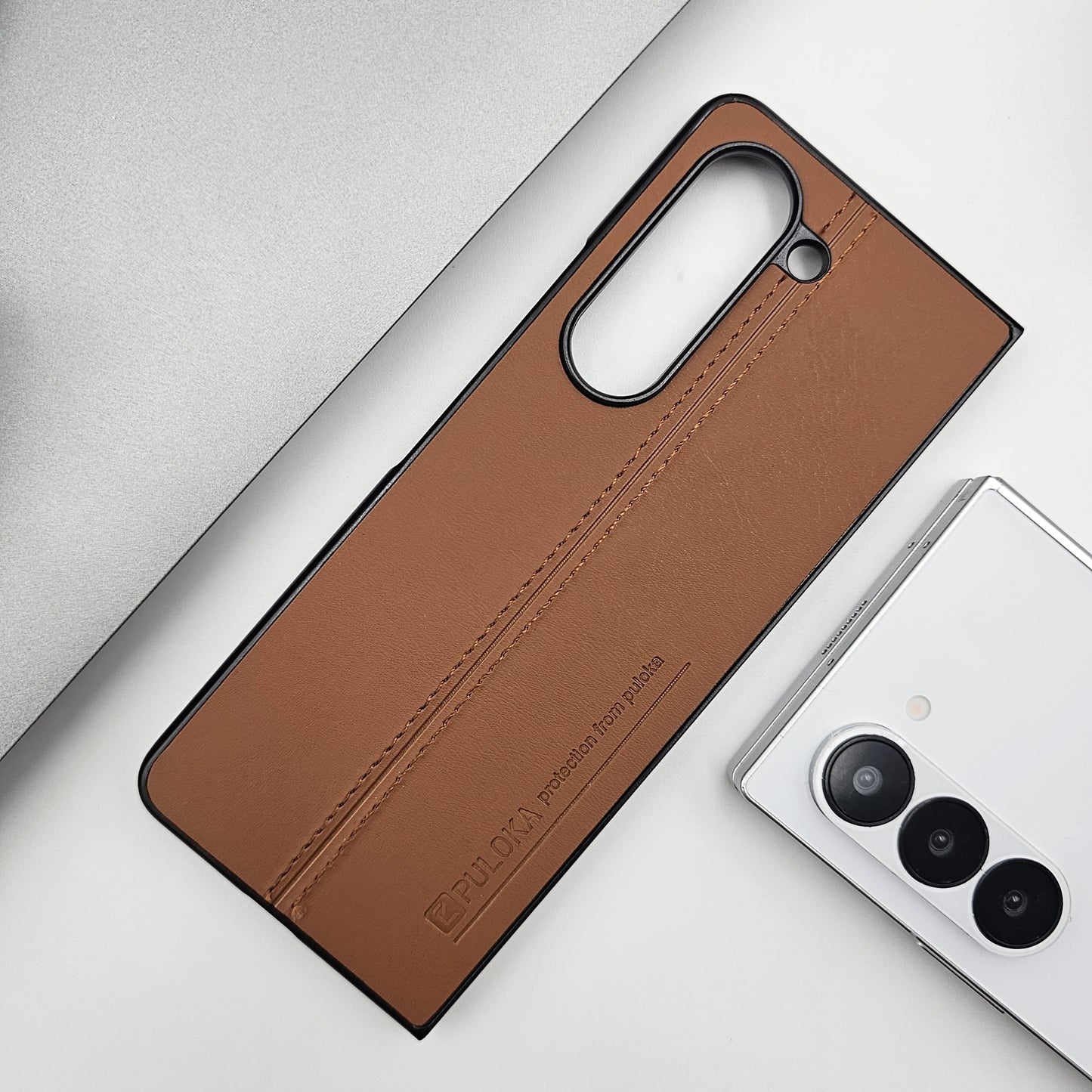 Samsung Galaxy Z Fold 5 Ultra Thin Stitched Leather Minimalistic Design Case