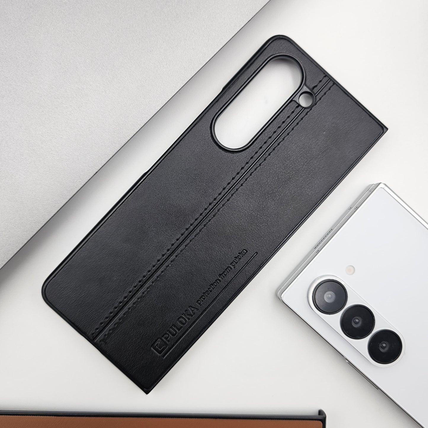 Samsung Galaxy Z Fold 5 Ultra Thin Stitched Leather Minimalistic Design Case