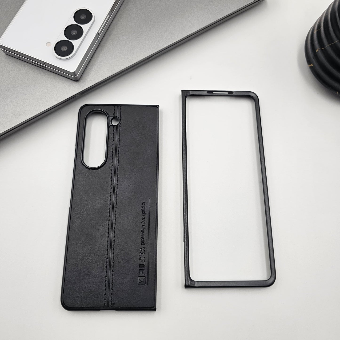 Samsung Galaxy Z Fold 5 Ultra Thin Stitched Leather Minimalistic Design Case