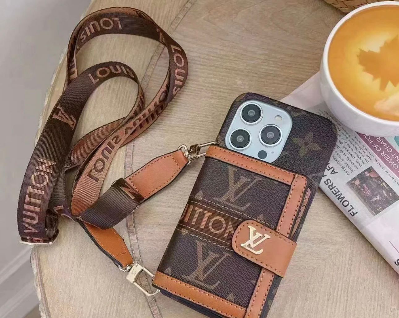 iPhone Luxury Brand Cardholder Wallet Case With Crossbody Sling