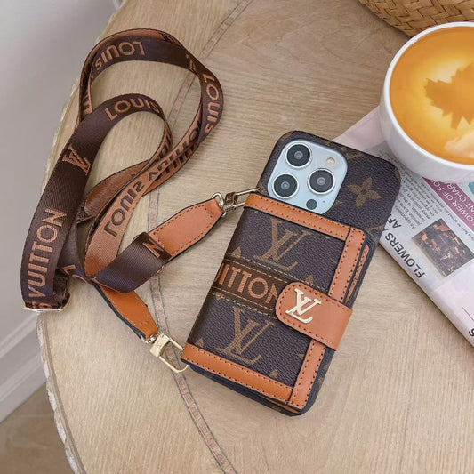 iPhone Luxury Brand Cardholder Wallet Case With Crossbody Sling