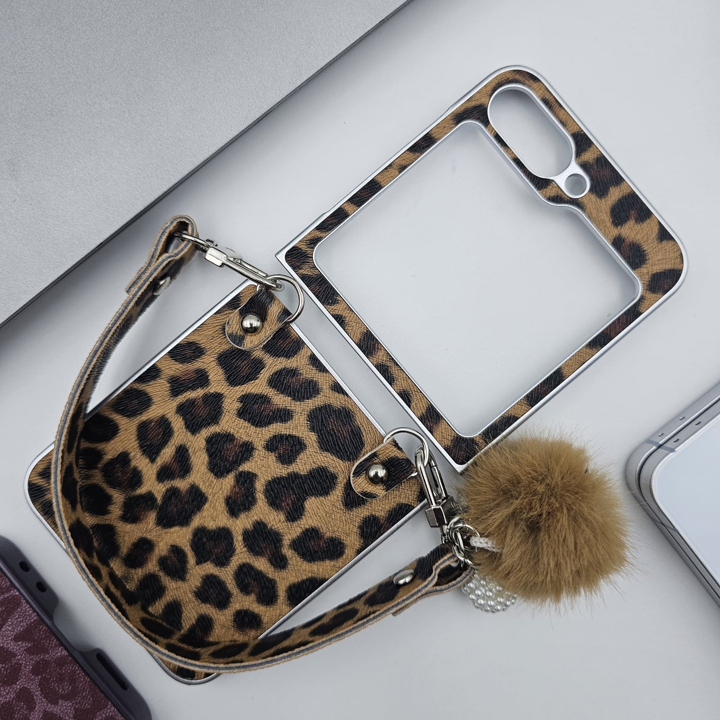 Samsung Galaxy Z Flip 6 Stylish Leopard Design With Sling And Fur Case