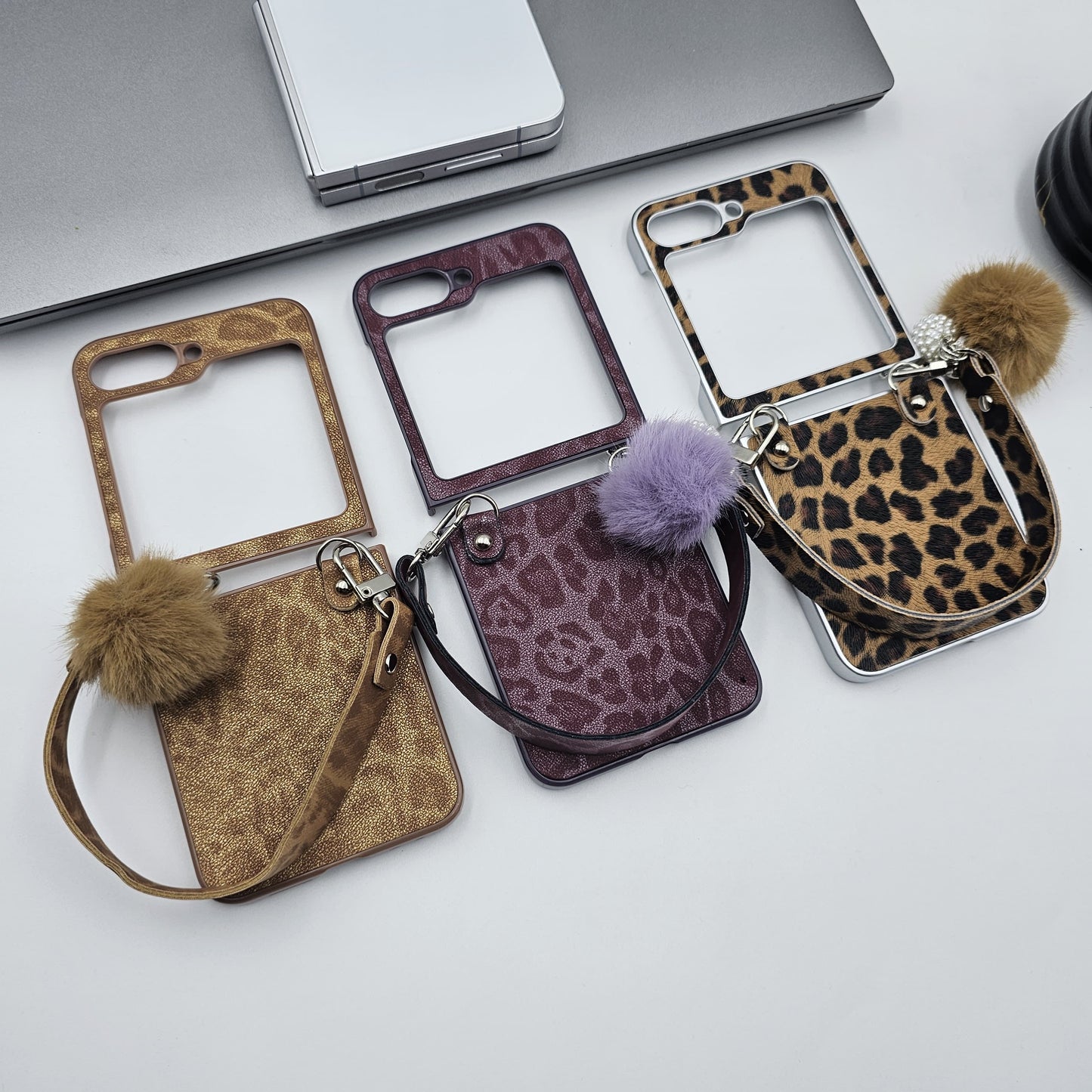 Samsung Galaxy Z Flip 6 Stylish Leopard Design With Sling And Fur Case