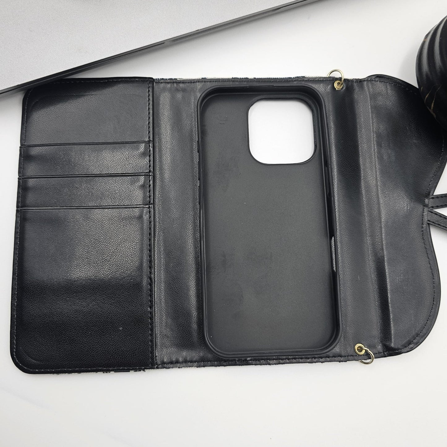 Luxury Embroidery CD Cardholder Case with Crossbody Sling for iPhone