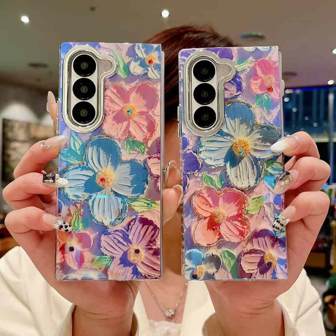 Samsung Galaxy Z Fold 6 3D Floral Painting Shimmer Case