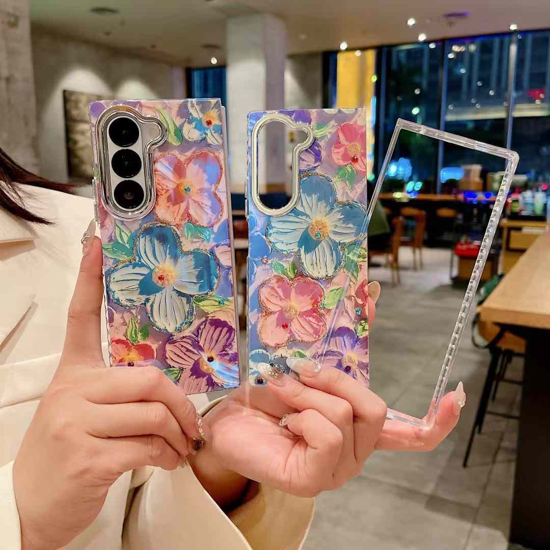 Samsung Galaxy Z Fold 6 3D Floral Painting Shimmer Case