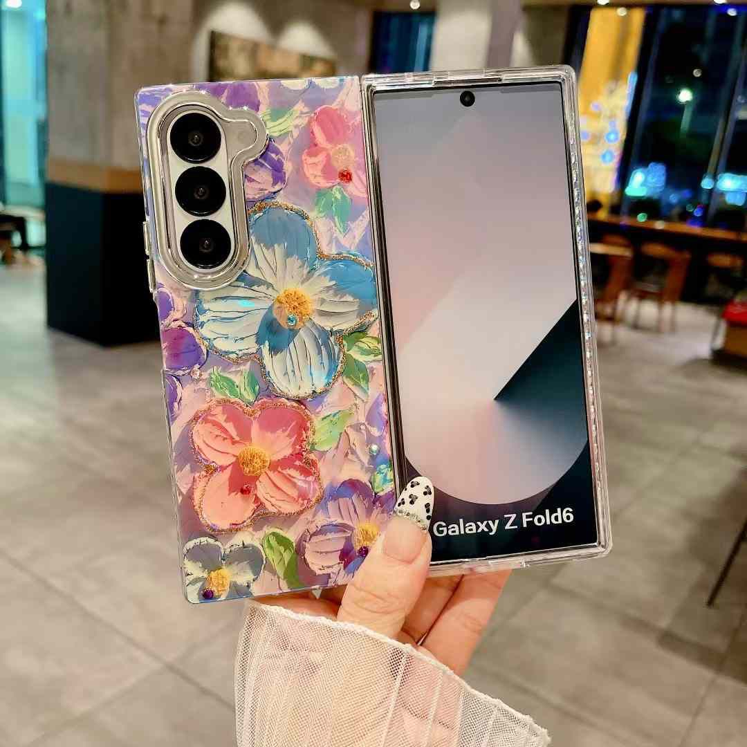 Samsung Galaxy Z Fold 6 3D Floral Painting Shimmer Case