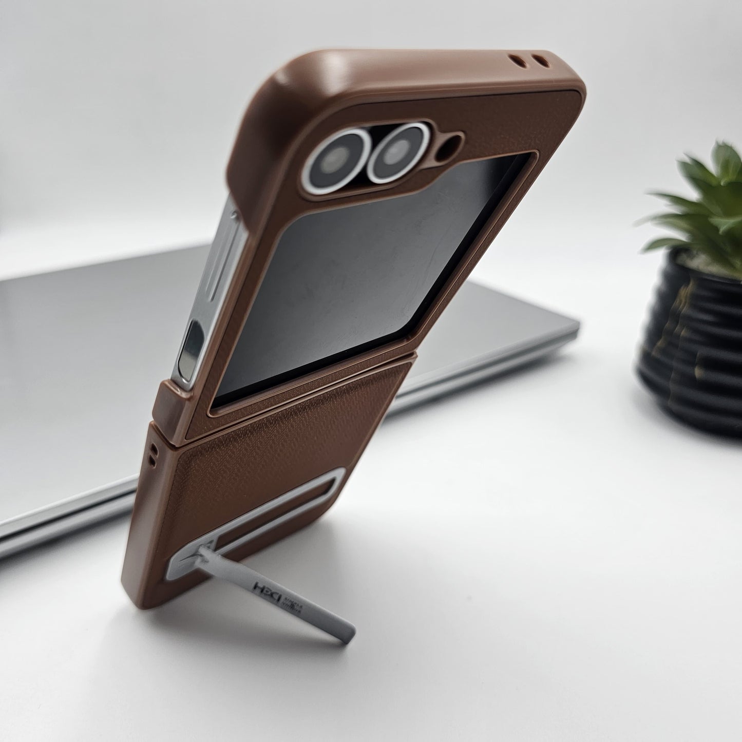 Premium Leather Kickstand Case for Samsung Galaxy Z Flip 6 | Shockproof | Slim Fit | Metal Stand | Luxury Back Cover