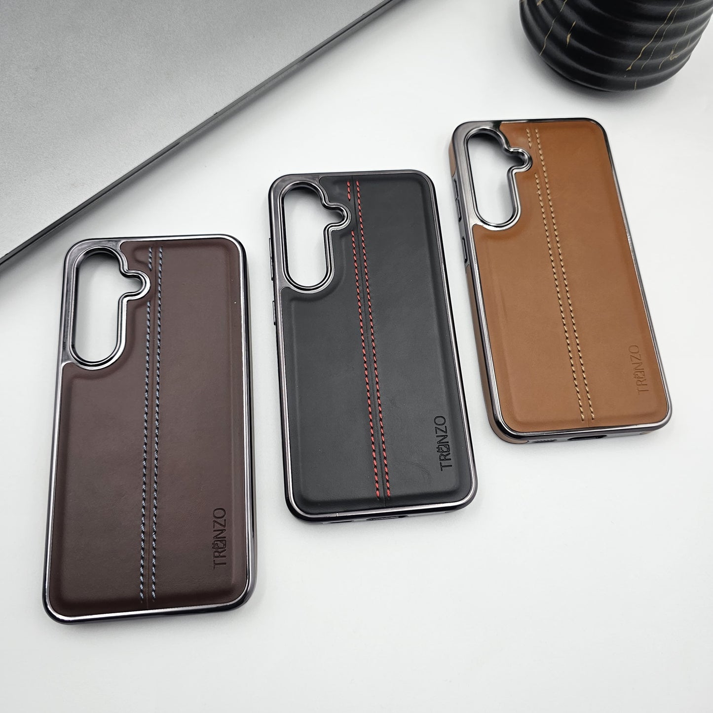 Samsung Galaxy S24 FE Centre Stitched Leather Case Inside Velvet