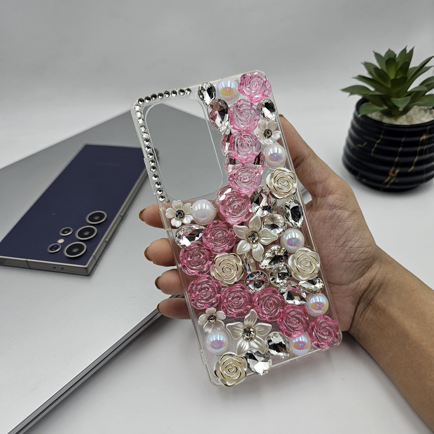 Samsung Galaxy S24 Ultra Rose Floral Rhinestone Diamond Case