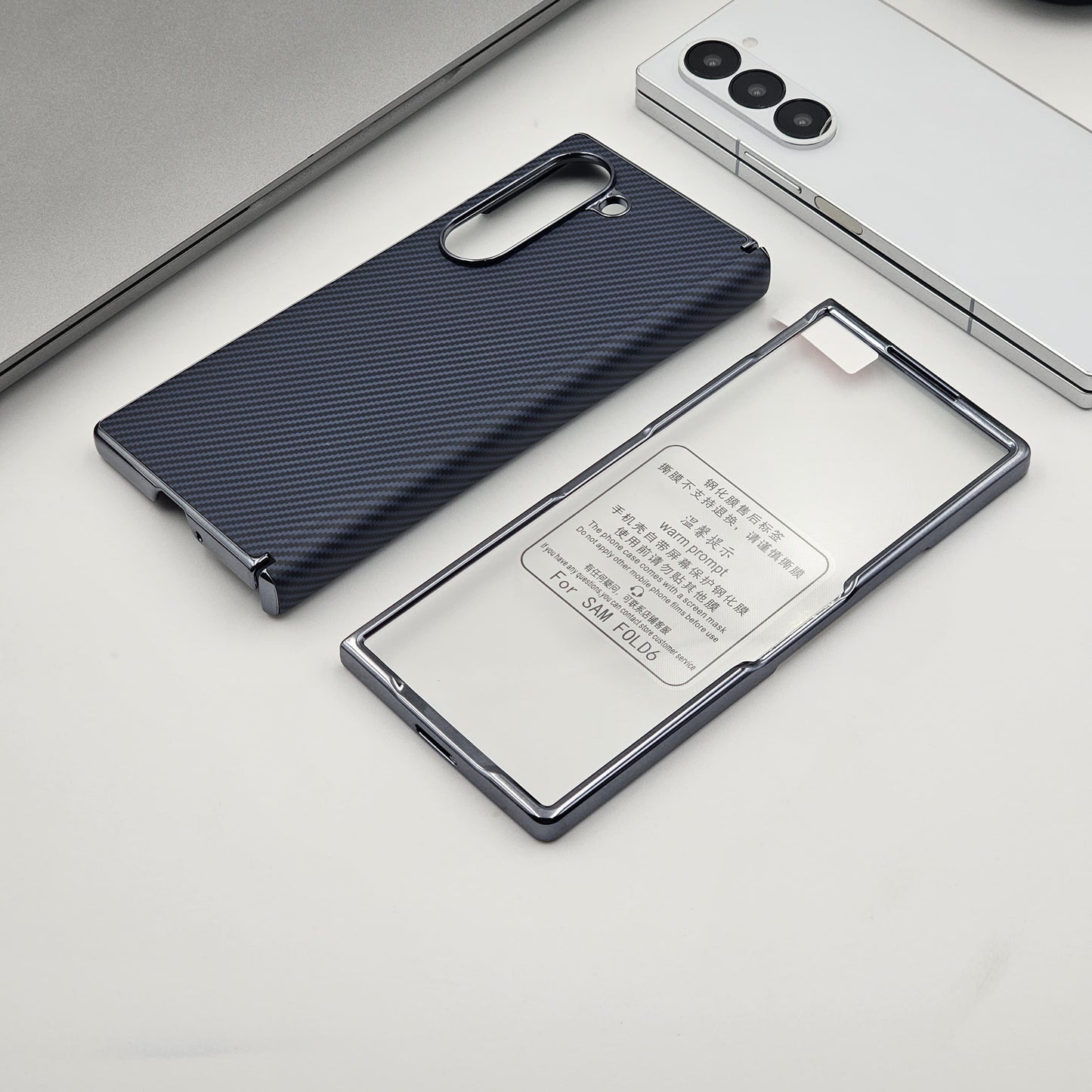 Carbon Fibre Smooth Feel Case with Front Screen Protector For Samsung Galaxy Z Fold 6 | Lightweight | Luxury Look