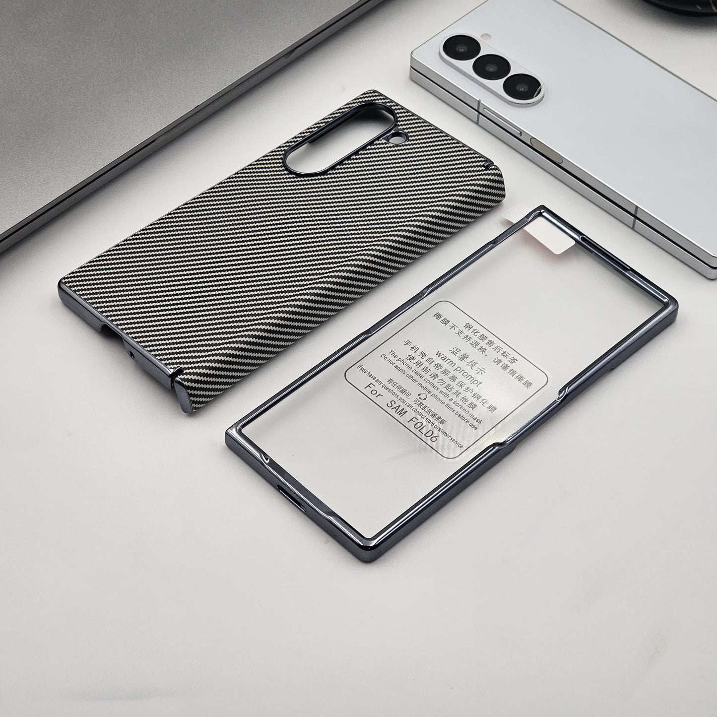 Carbon Fibre Smooth Feel Case with Front Screen Protector For Samsung Galaxy Z Fold 6 | Lightweight | Luxury Look
