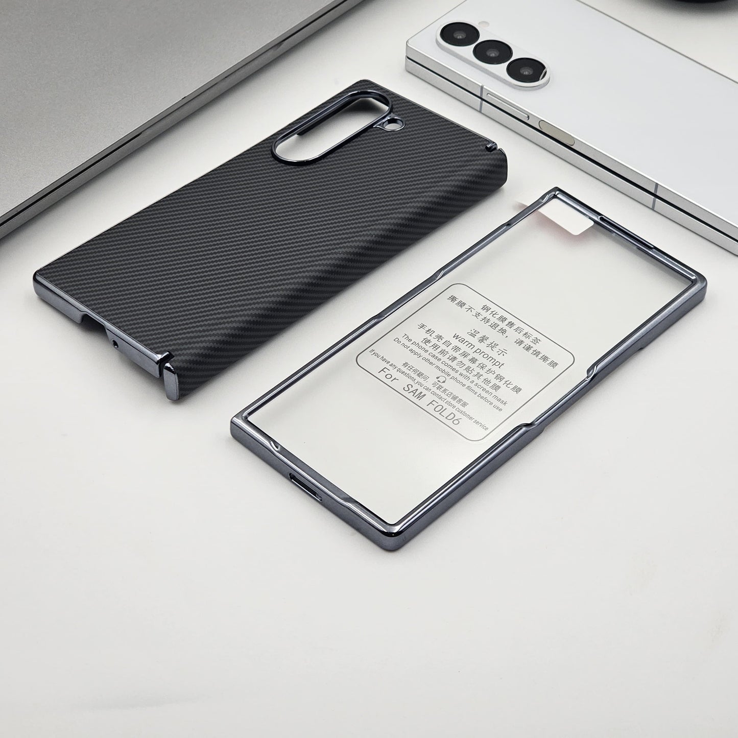 Carbon Fibre Smooth Feel Case with Front Screen Protector For Samsung Galaxy Z Fold 6 | Lightweight | Luxury Look