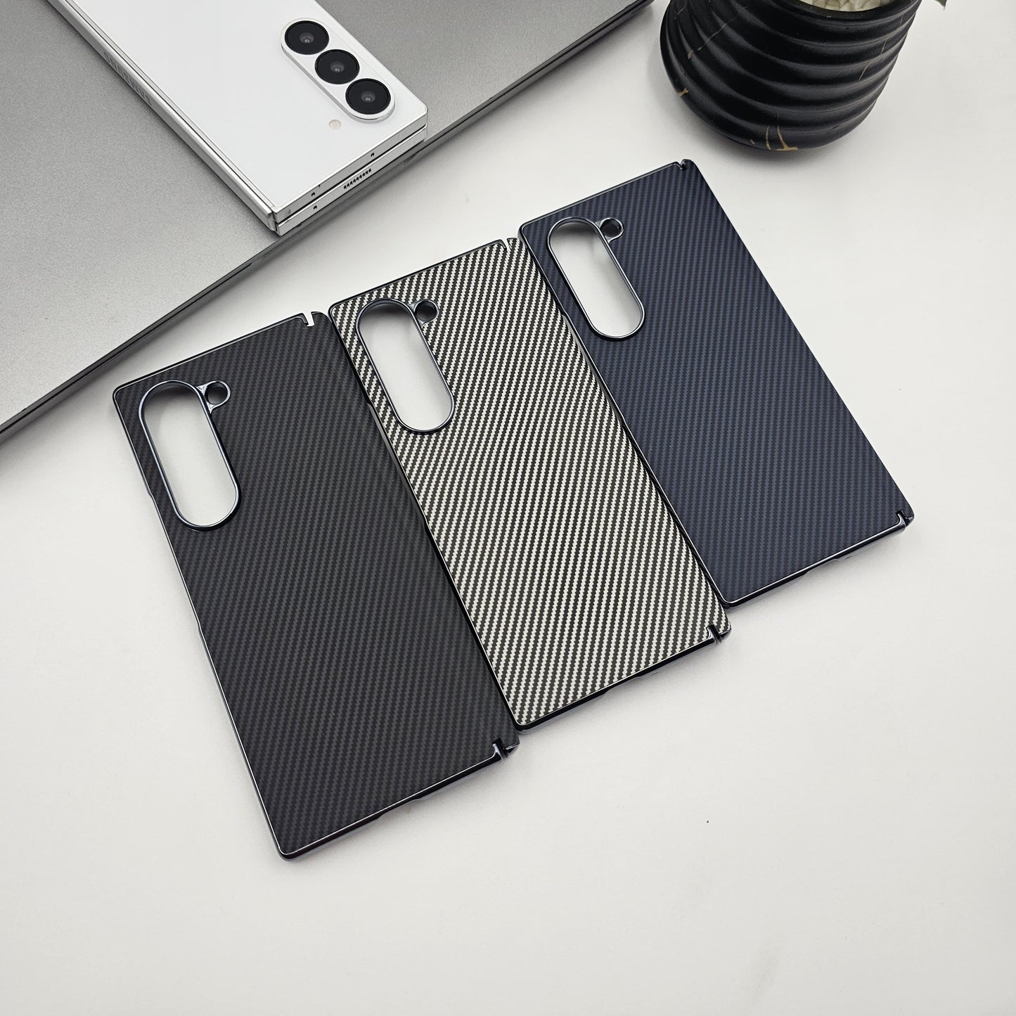 Carbon Fibre Smooth Feel Case with Front Screen Protector For Samsung Galaxy Z Fold 6 | Lightweight | Luxury Look