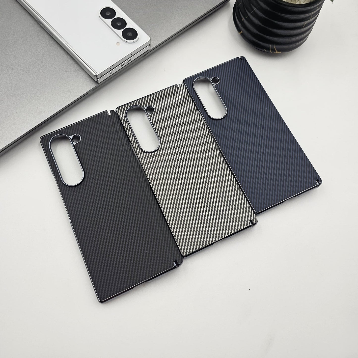 Carbon Fibre Smooth Feel Case with Front Screen Protector For Samsung Galaxy Z Fold 6 | Lightweight | Luxury Look