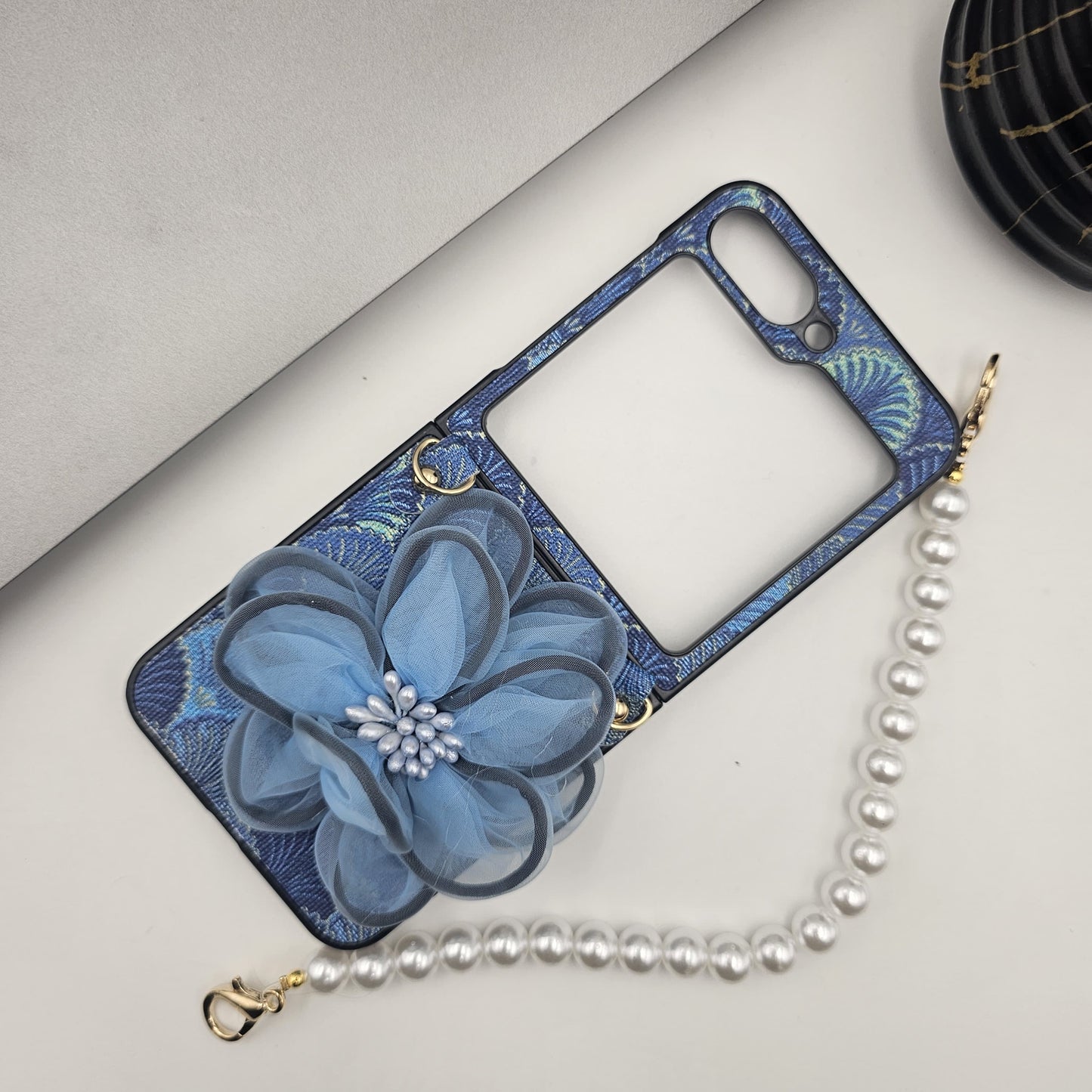 Samsung Galaxy Z Flip 6 3D Floral Case With Pearl Strap Holder