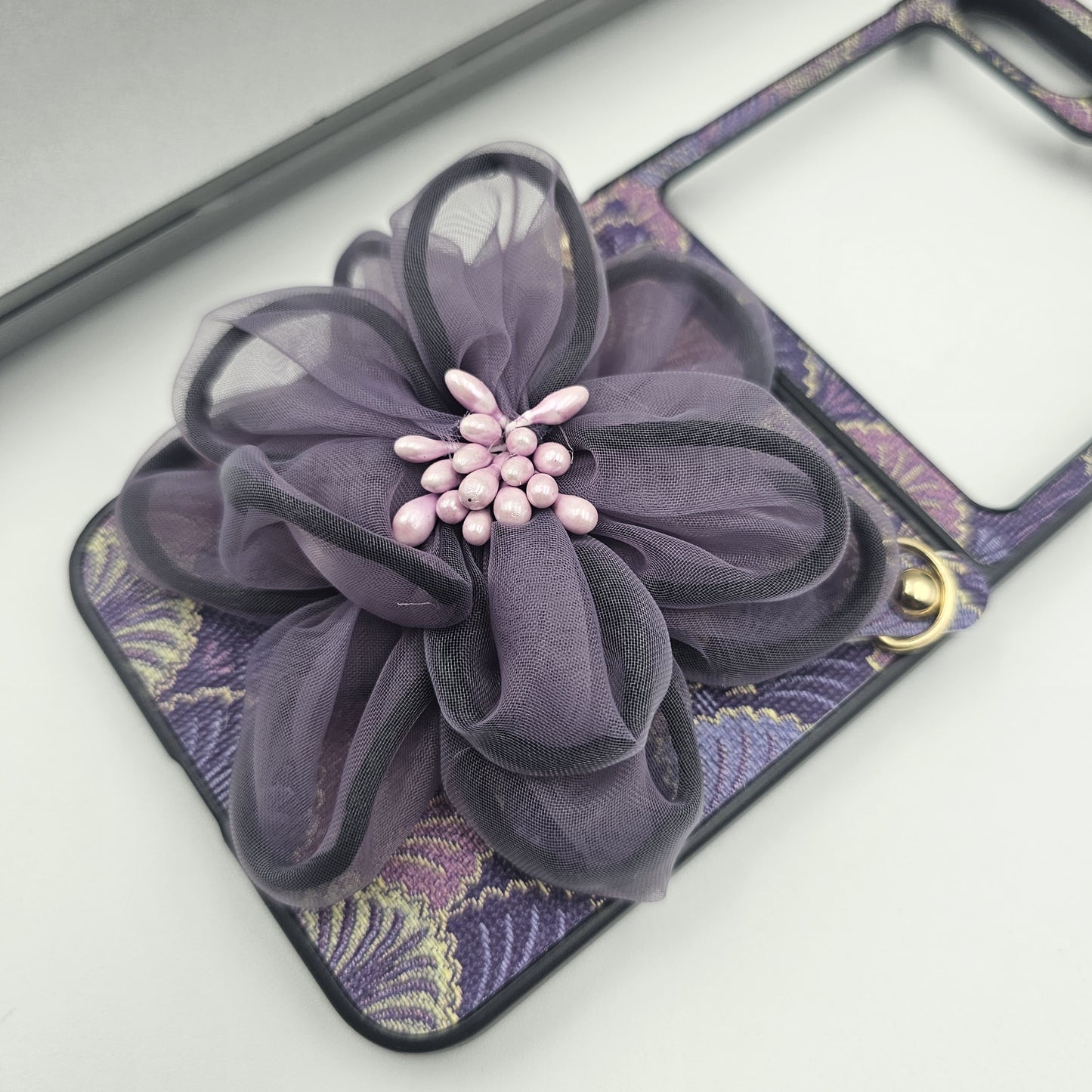Samsung Galaxy Z Flip 6 3D Floral Case With Pearl Strap Holder