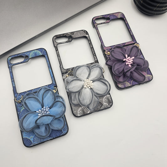 Samsung Galaxy Z Flip 6 3D Floral Case With Pearl Strap Holder