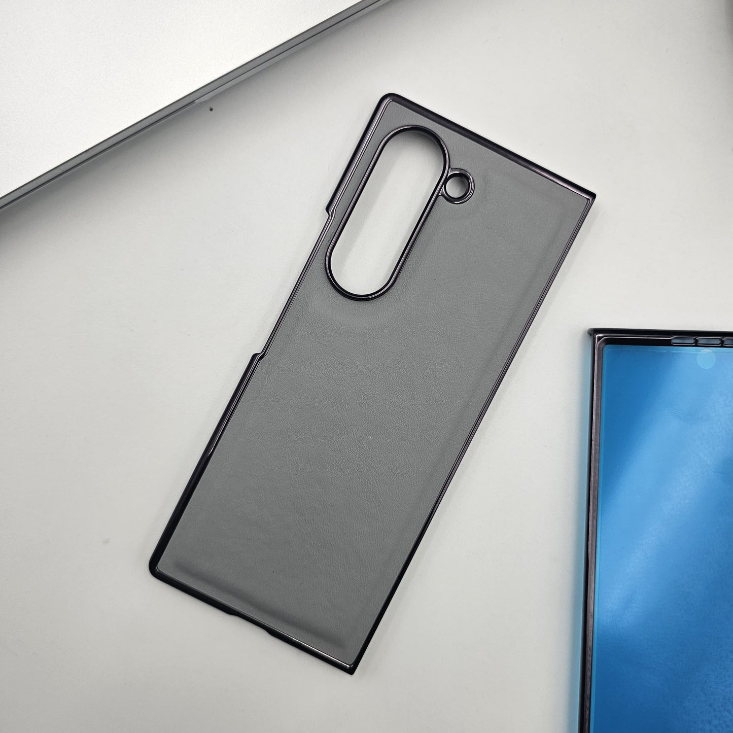 Samsung Z Fold 6 PU Gray Leather Chrome Plated Front Screen Protector Case