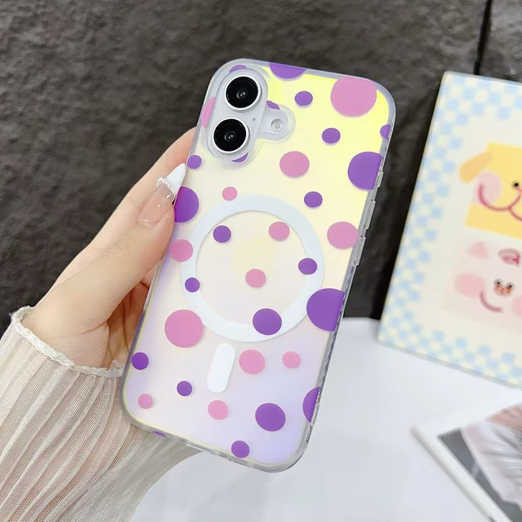 iPhone 16 Series Dotted Pattern Iridescent Translucent Color Changing Magsafe Case